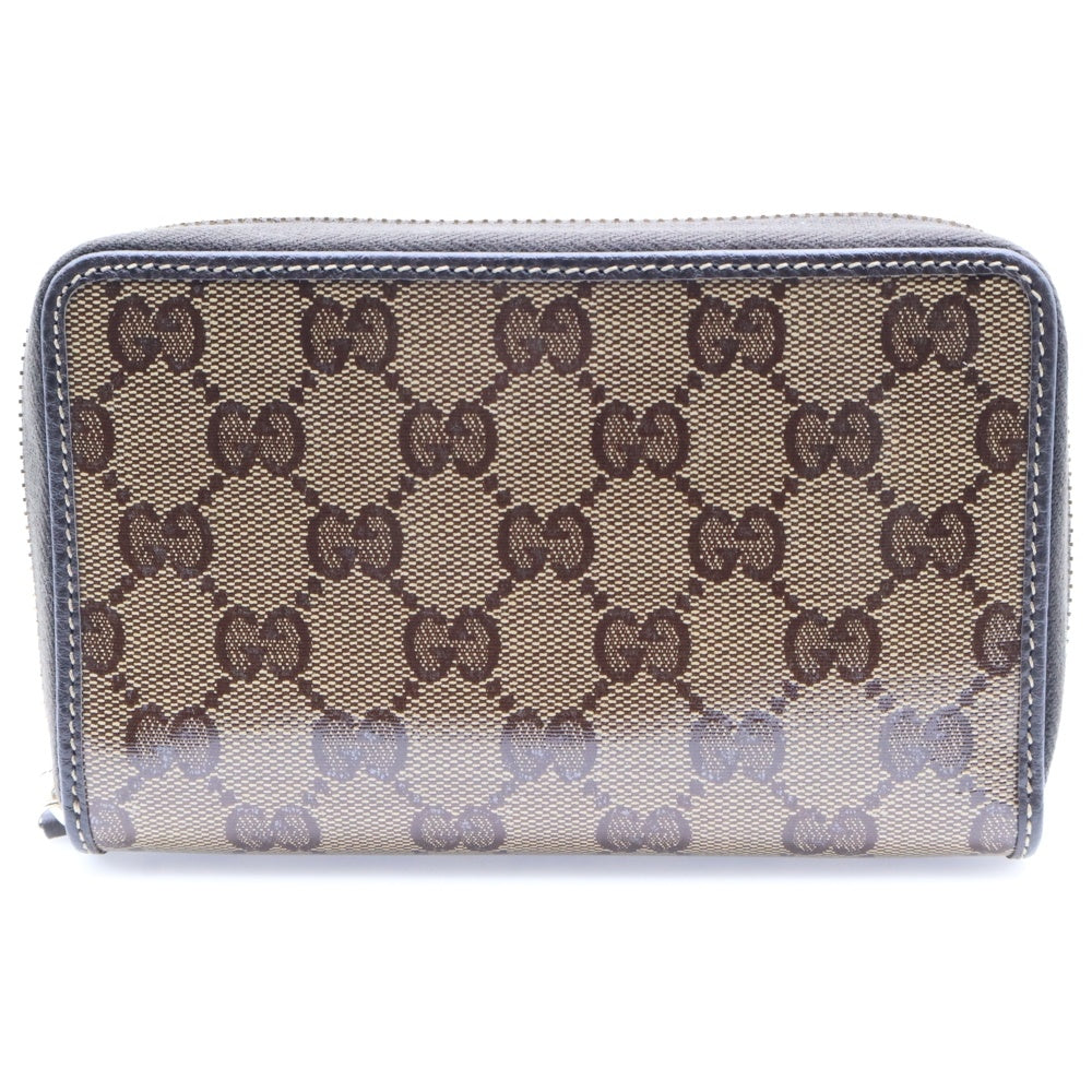 GUCCI(グッチ) GGキャンパス コンパクトウォレット ロングウォレット 長財布 ベージュ×カーキ レザー×キャンバス ゴールド金具 420113