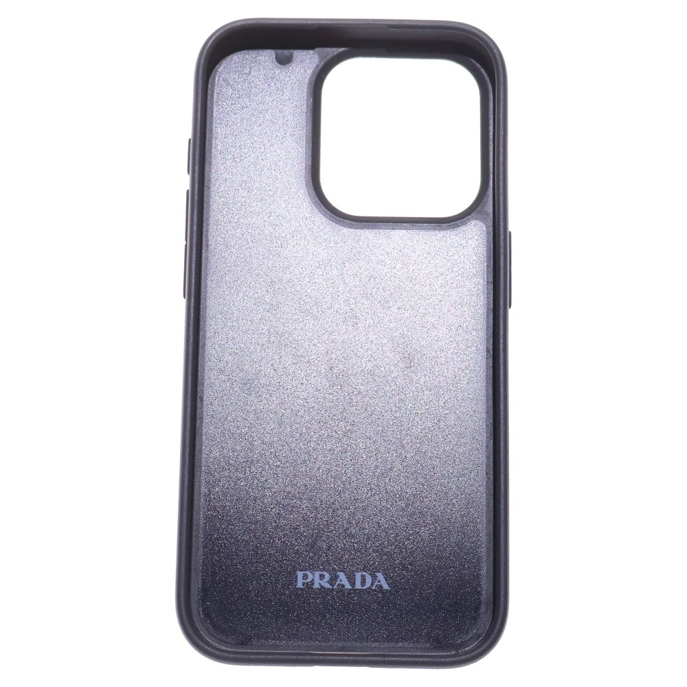 PRADA(プラダ) サフィアーノレザー トライアングルロゴプレート iPhone 15Pro ケース シルバー金具 ブラック 2ZH181