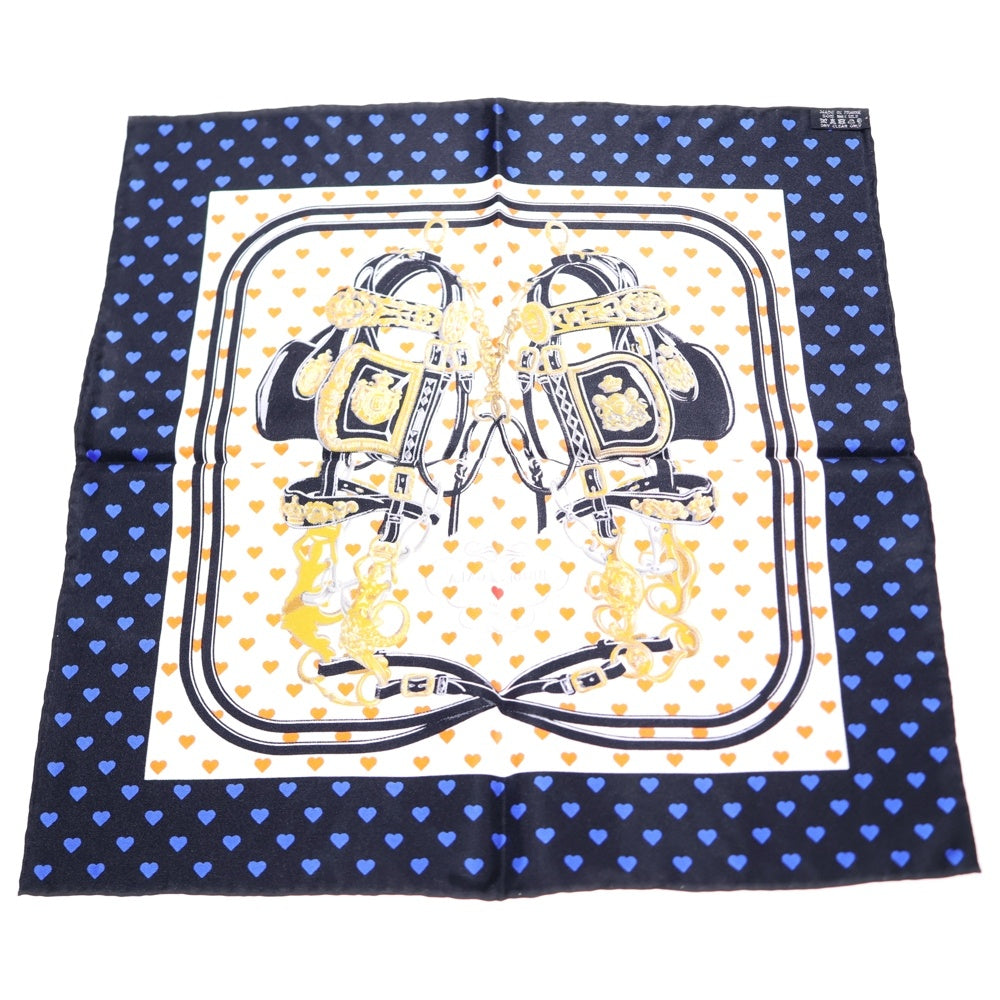 HERMES(エルメス) カレ45 シルクスカーフ ブリッド・ドゥ・ガラ・ ラブ ブラック×ホワイト×オレンジ×ブルー