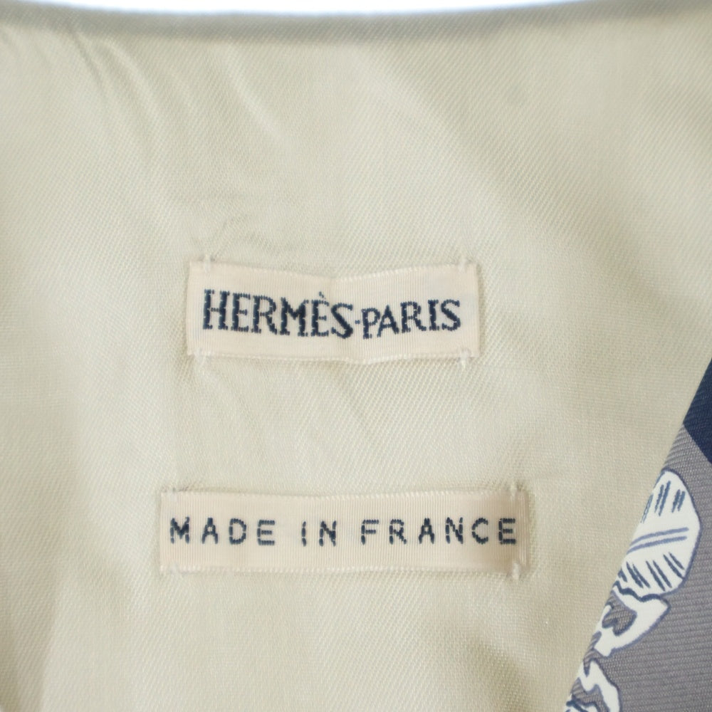 HERMES(エルメス) マルジェラ期 スノーフレーク 雪の結晶 テーラードカラー シルクスカーフ ベスト ジレ グレー/ライトブルー