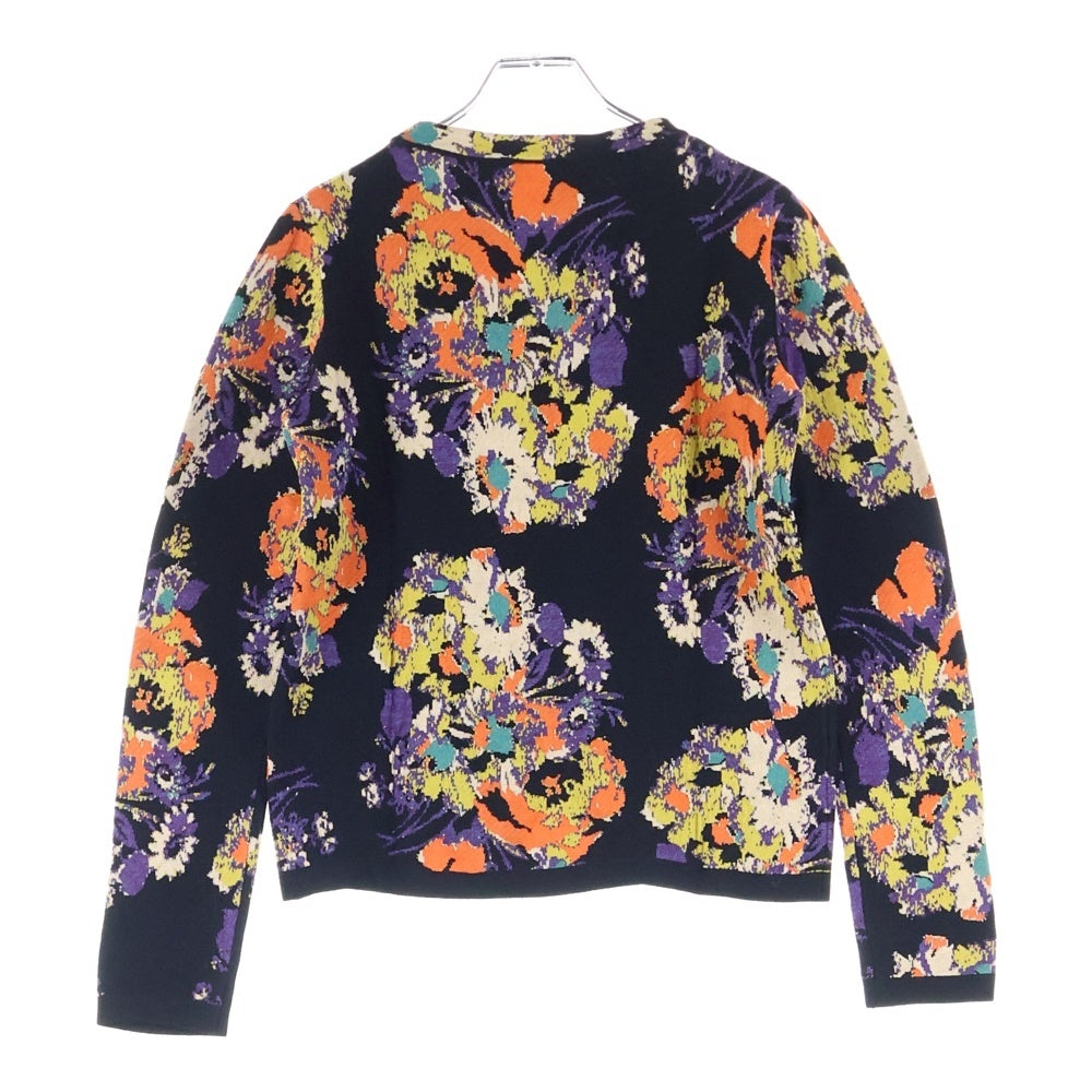 ETRO(エトロ) 17SS フラワー総柄ジャガード レーヨン クルーネック プルオーバー 長袖ニット セーター ブラック/オレンジ 172-15619-9257