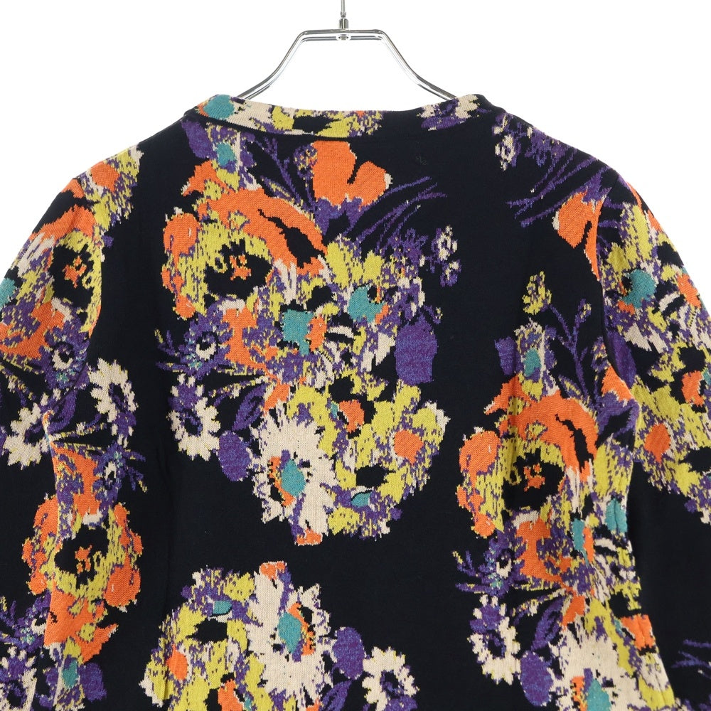 ETRO(エトロ) 17SS フラワー総柄ジャガード レーヨン クルーネック プルオーバー 長袖ニット セーター ブラック/オレンジ 172-15619-9257