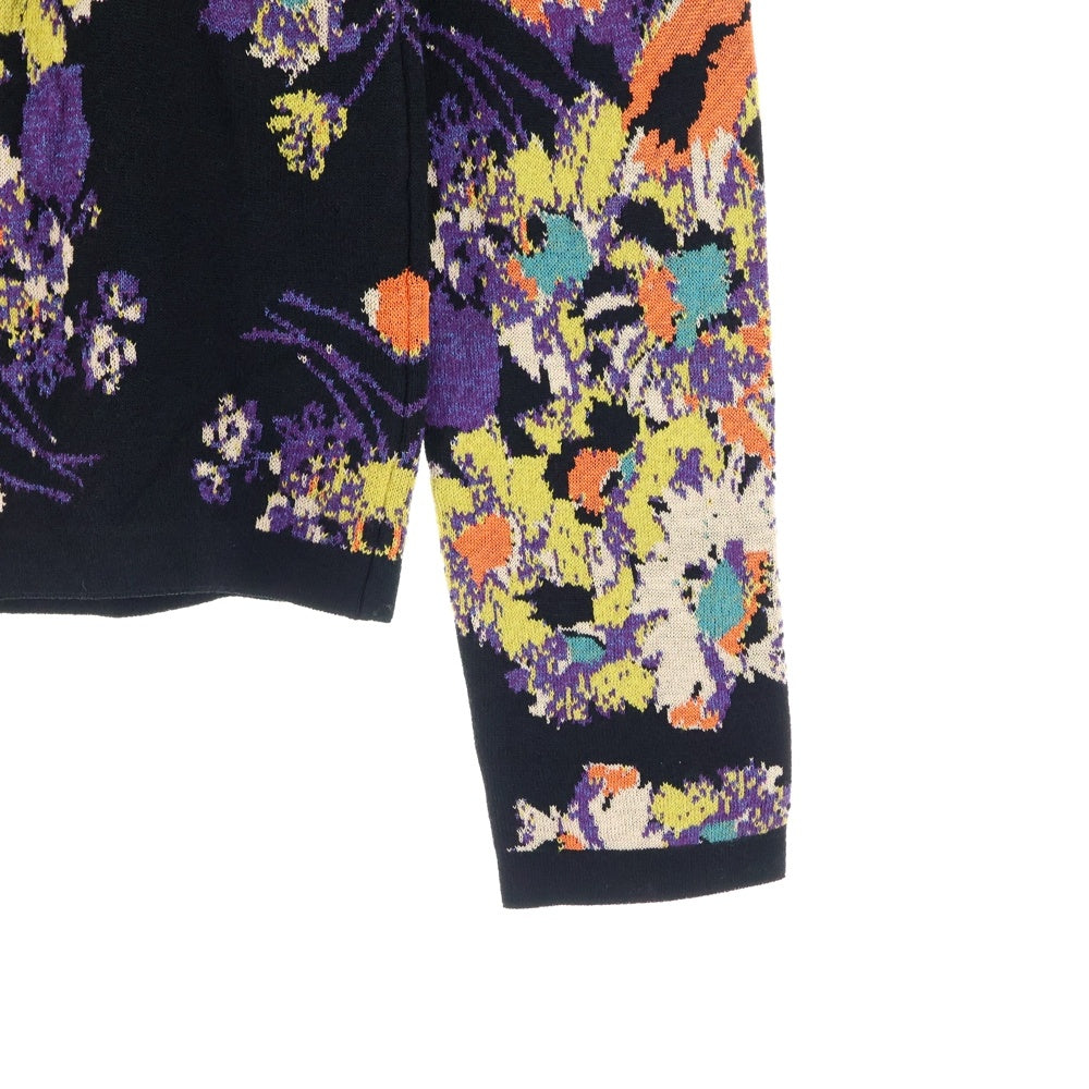 ETRO(エトロ) 17SS フラワー総柄ジャガード レーヨン クルーネック プルオーバー 長袖ニット セーター ブラック/オレンジ 172-15619-9257