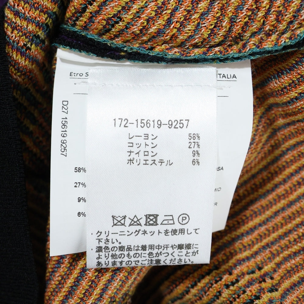 ETRO(エトロ) 17SS フラワー総柄ジャガード レーヨン クルーネック プルオーバー 長袖ニット セーター ブラック/オレンジ 172-15619-9257