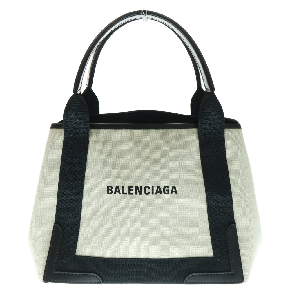 BALENCIAGA(バレンシアガ) ネイビーカバスS ハンドバッグ ブラック×アイボリー キャンバス×レザー 339933