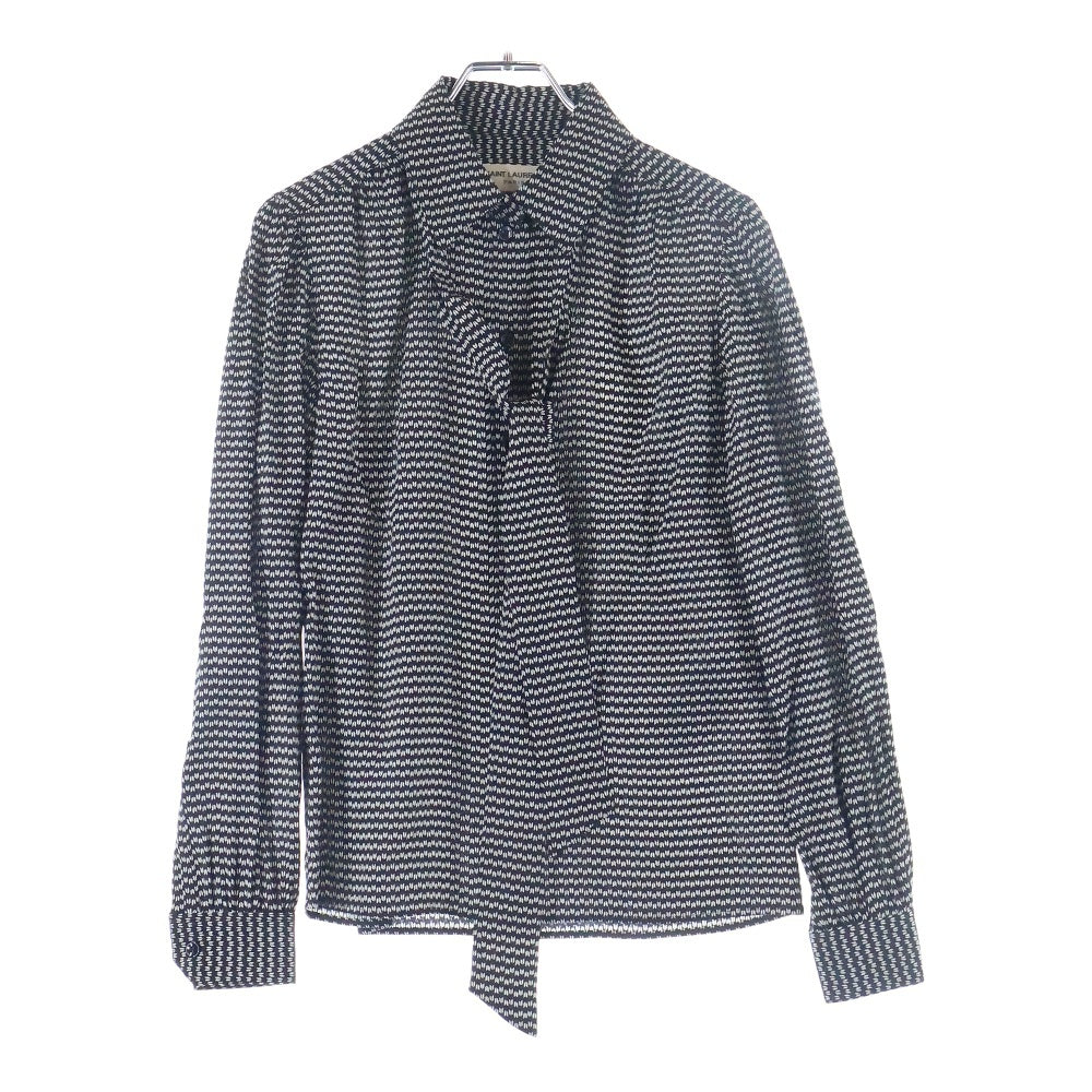 SAINT LAURENT PARIS(サンローランパリ) タイ付き 総柄プリント シルク 長袖シャツ ブラウス ブラック 708400