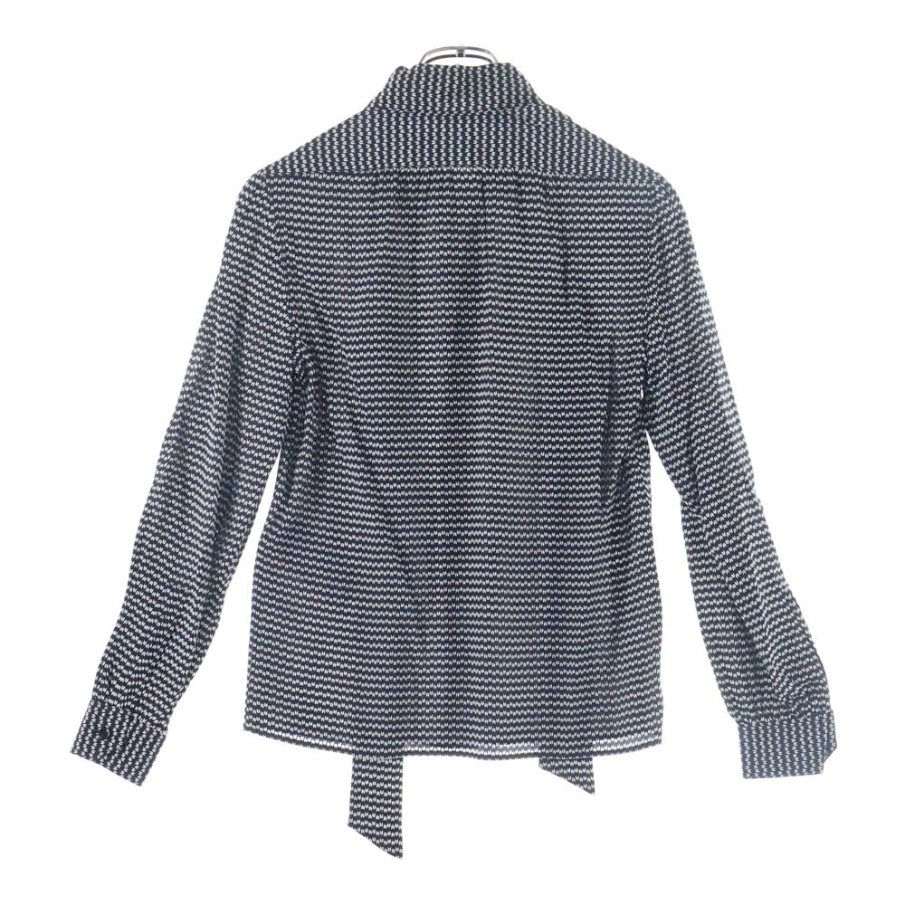 SAINT LAURENT PARIS(サンローランパリ) タイ付き 総柄プリント シルク 長袖シャツ ブラウス ブラック 708400