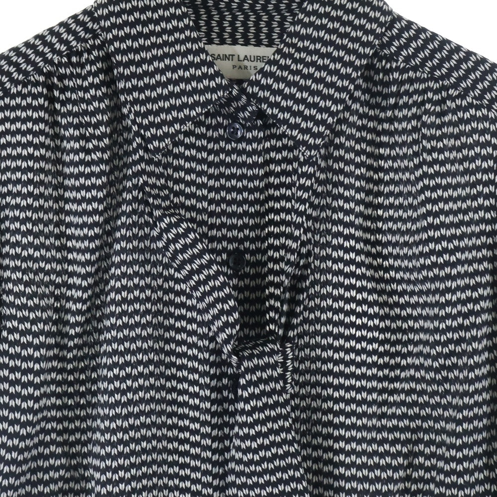 SAINT LAURENT PARIS(サンローランパリ) タイ付き 総柄プリント シルク 長袖シャツ ブラウス ブラック 708400