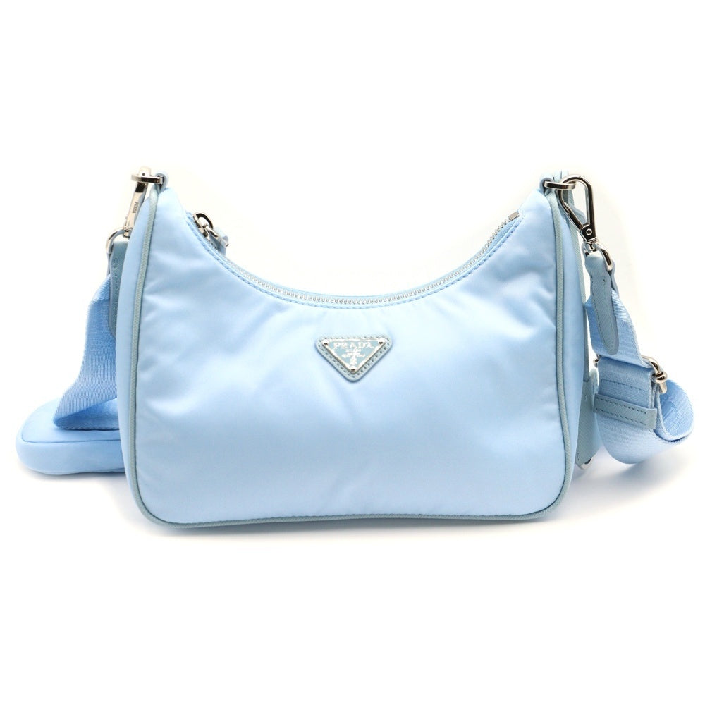 PRADA(プラダ) Re-Edition 2005 Re-Nylon ミニバッグ ショルダーバッグ チェーンバッグ ライトブルー ナイロン×レザー 1BH204 シルバー金具