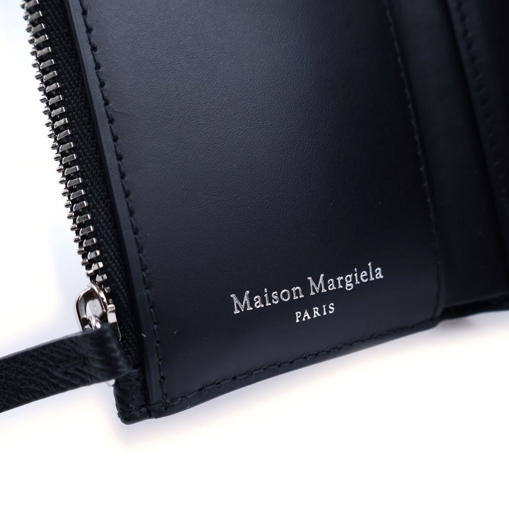 Maison Martin Margiela(メゾンマルタンマルジェラ) 4ステッチ 3つ折り財布 コンパクトウォレット コインケース ブラック レザー シルバー金具