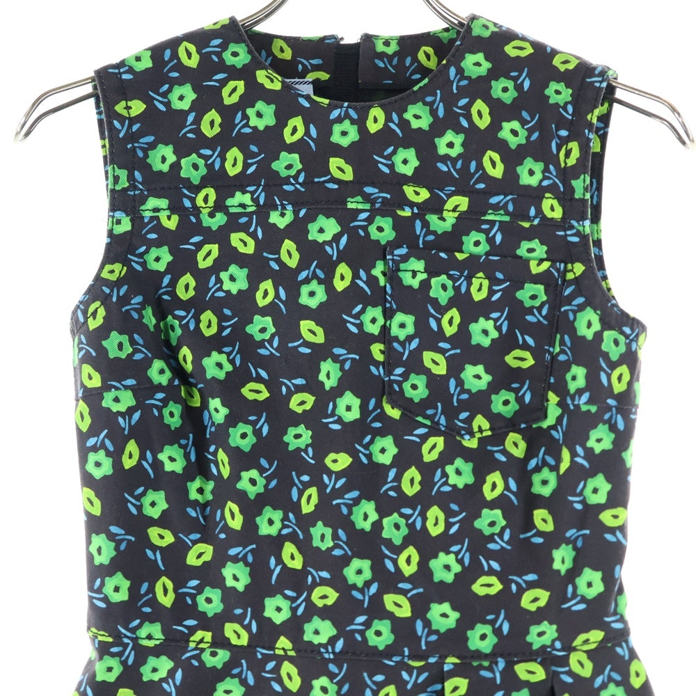 PRADA(プラダ) 16SS フラワー総柄プリント デニム クルーネック ノースリーブ ミディアム フレア ワンピース ブラック/グリーン レディース GFA089