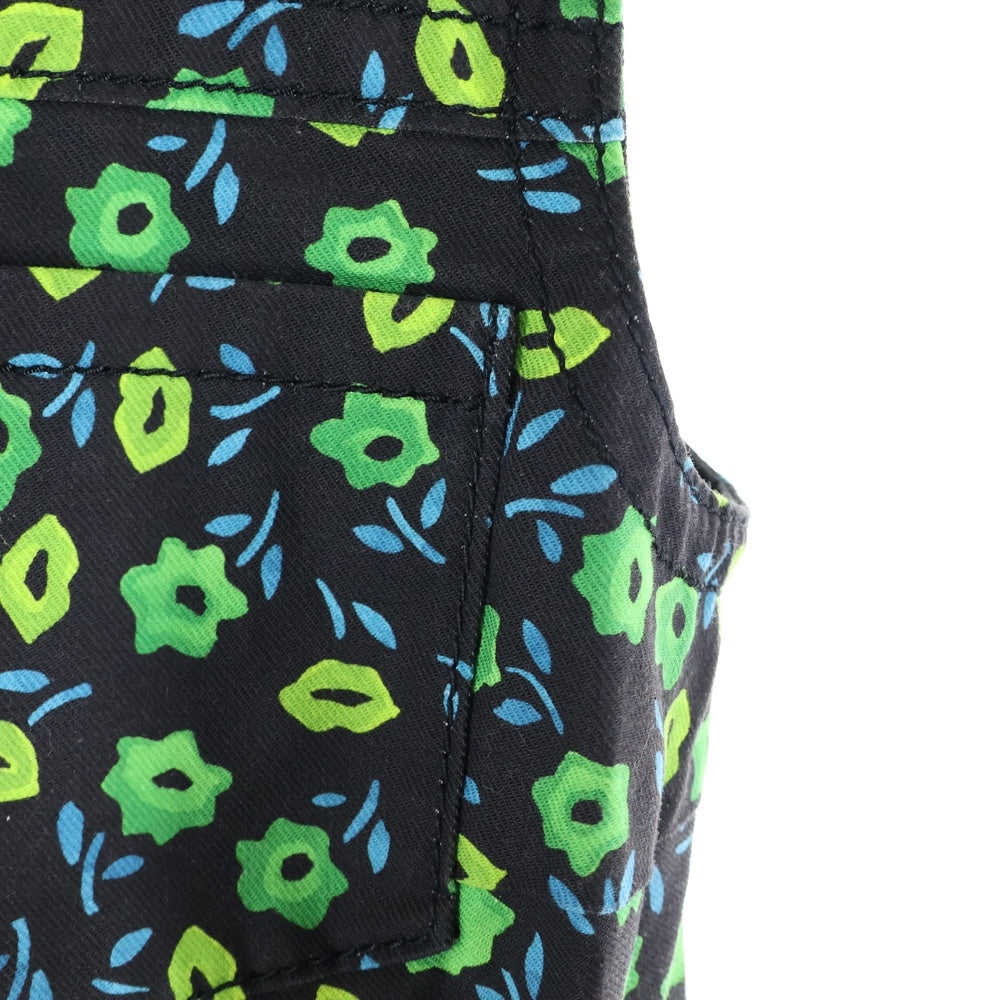 PRADA(プラダ) 16SS フラワー総柄プリント デニム クルーネック ノースリーブ ミディアム フレア ワンピース ブラック/グリーン レディース GFA089