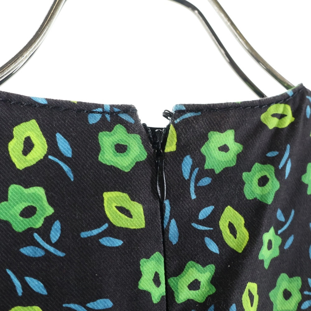 PRADA(プラダ) 16SS フラワー総柄プリント デニム クルーネック ノースリーブ ミディアム フレア ワンピース ブラック/グリーン レディース GFA089