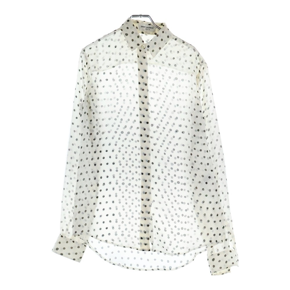 SAINT LAURENT PARIS(サンローランパリ) ドット総柄 シルク シアー 長袖シャツ ホワイト レディース 465896