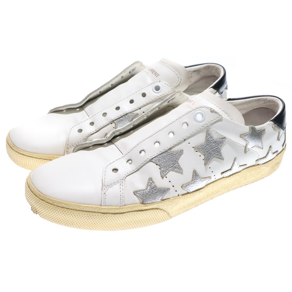 SAINT LAURENT PARIS(サンローランパリ) スターパッチ ロゴプリント レザー レースアップ ローカットシューズ スニーカー ホワイト レディース 419197