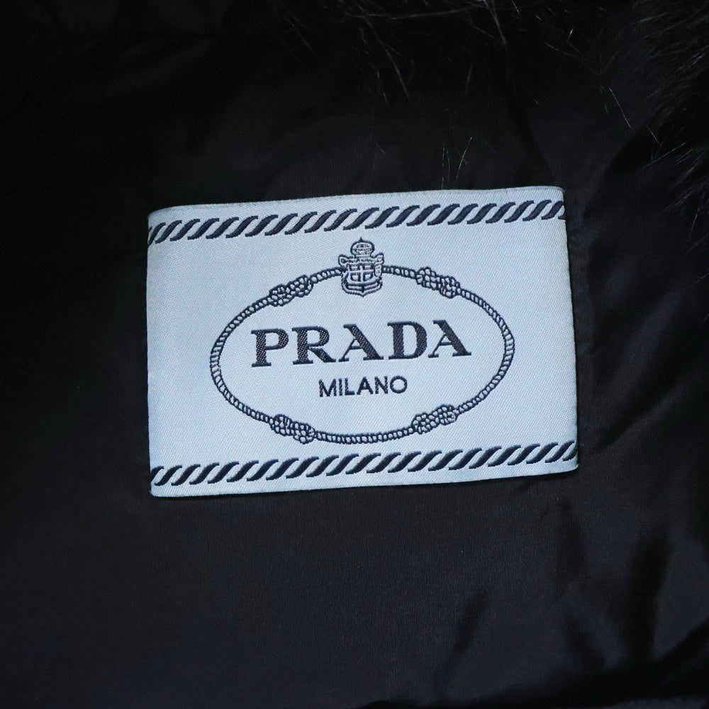 PRADA(プラダ) 19AW ブルー トライアングルロゴプレート ジップアップ ダウン ライダースジャケット ブラック レディース 29X510