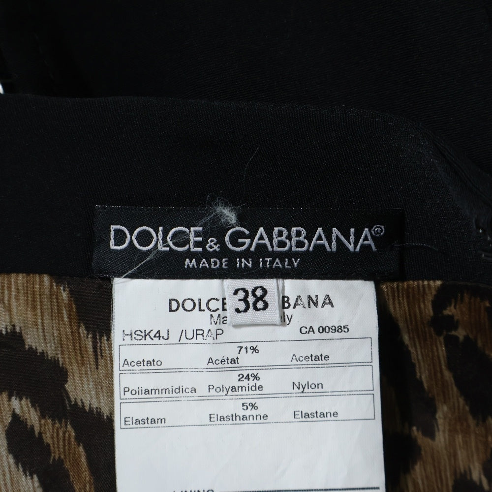 DOLCE & GABBANA(ドルチェアンドガッバーナ) 裏地レオパード総柄 ホックデザイン タイト ミディアムスカート ブラック レディース HSK4J