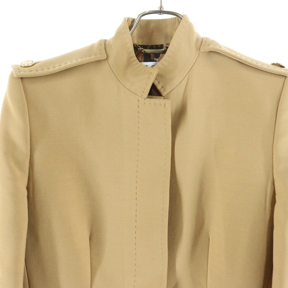 DOLCE & GABBANA(ドルチェアンドガッバーナ) 裏地レオパード総柄 スタンドカラー 比翼 ロングジャケット コート ベージュ レディース A5079 2411