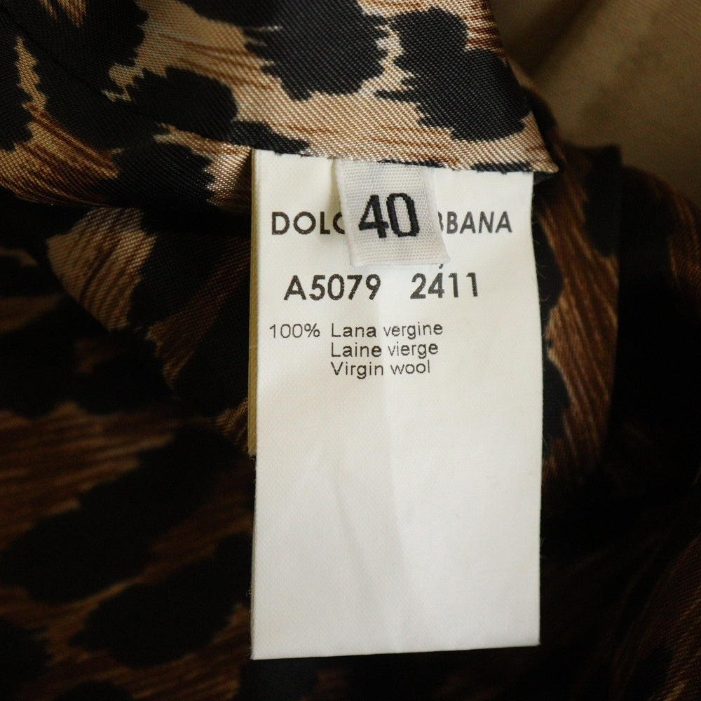 DOLCE & GABBANA(ドルチェアンドガッバーナ) 裏地レオパード総柄 スタンドカラー 比翼 ロングジャケット コート ベージュ レディース A5079 2411