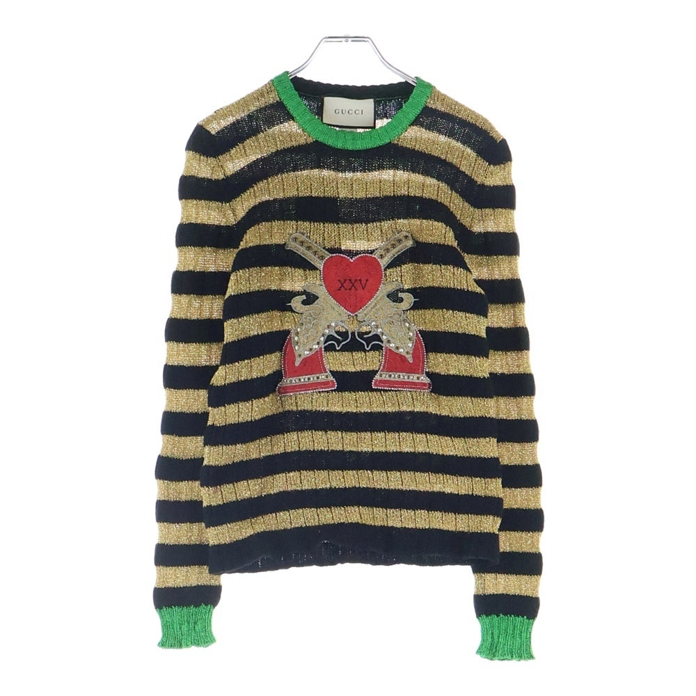 GUCCI(グッチ) 17AW ワッペン 長袖 ラメ糸セーター ブラック×ゴールド 482366 レディース