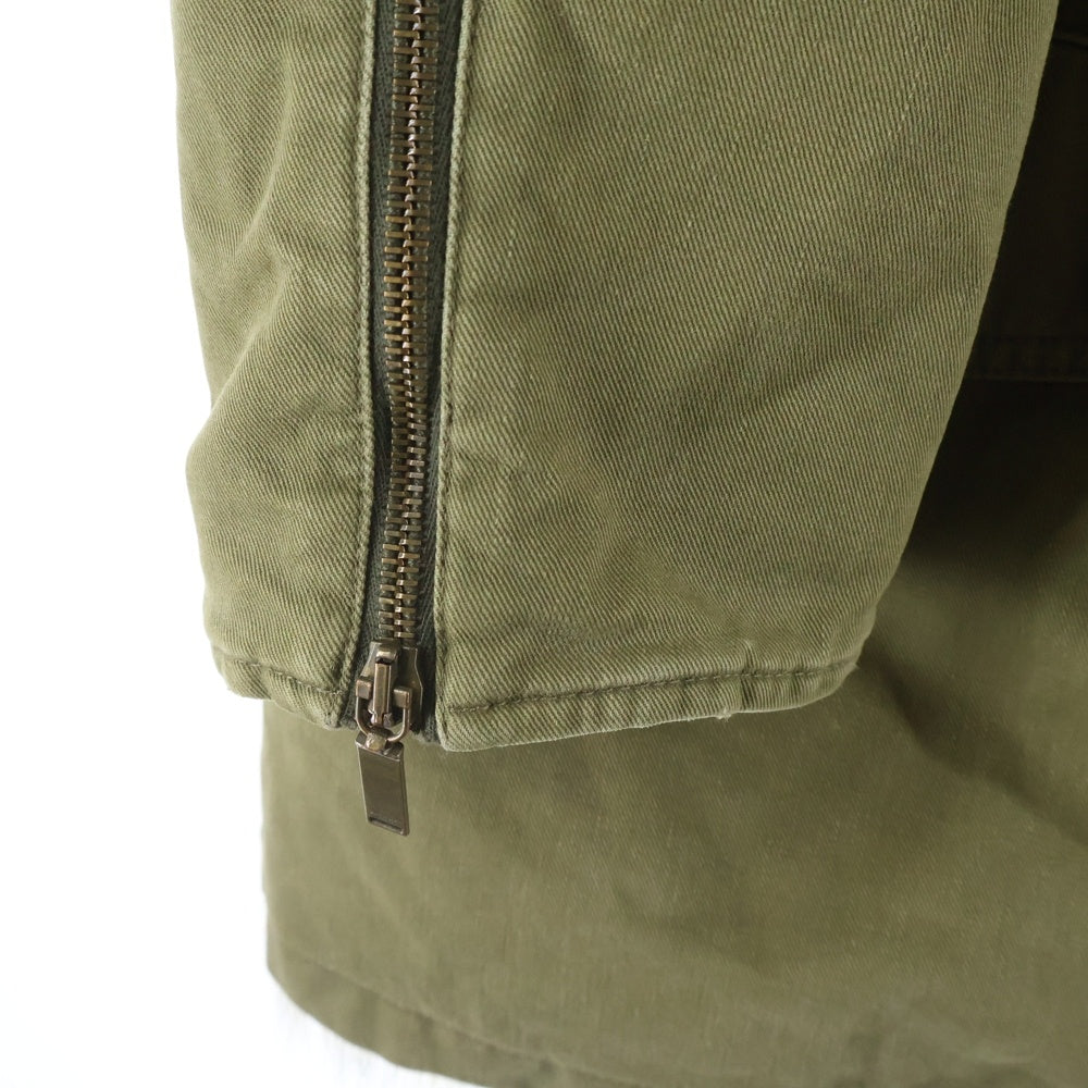 SAINT LAURENT PARIS(サンローランパリ) ラクーンファー ライニング フーデッド ジップアップ ロングジャケット モッズコート カーキ レディース 487861