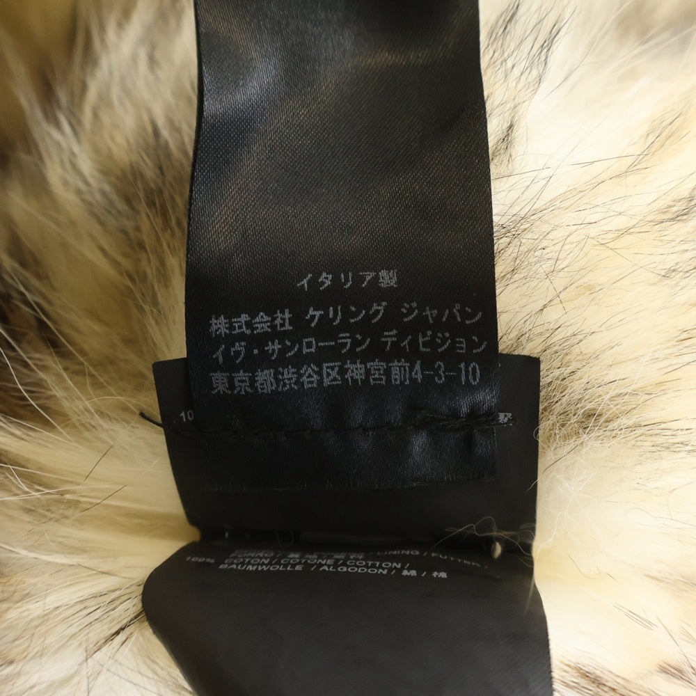 SAINT LAURENT PARIS(サンローランパリ) ラクーンファー ライニング フーデッド ジップアップ ロングジャケット モッズコート カーキ レディース 487861