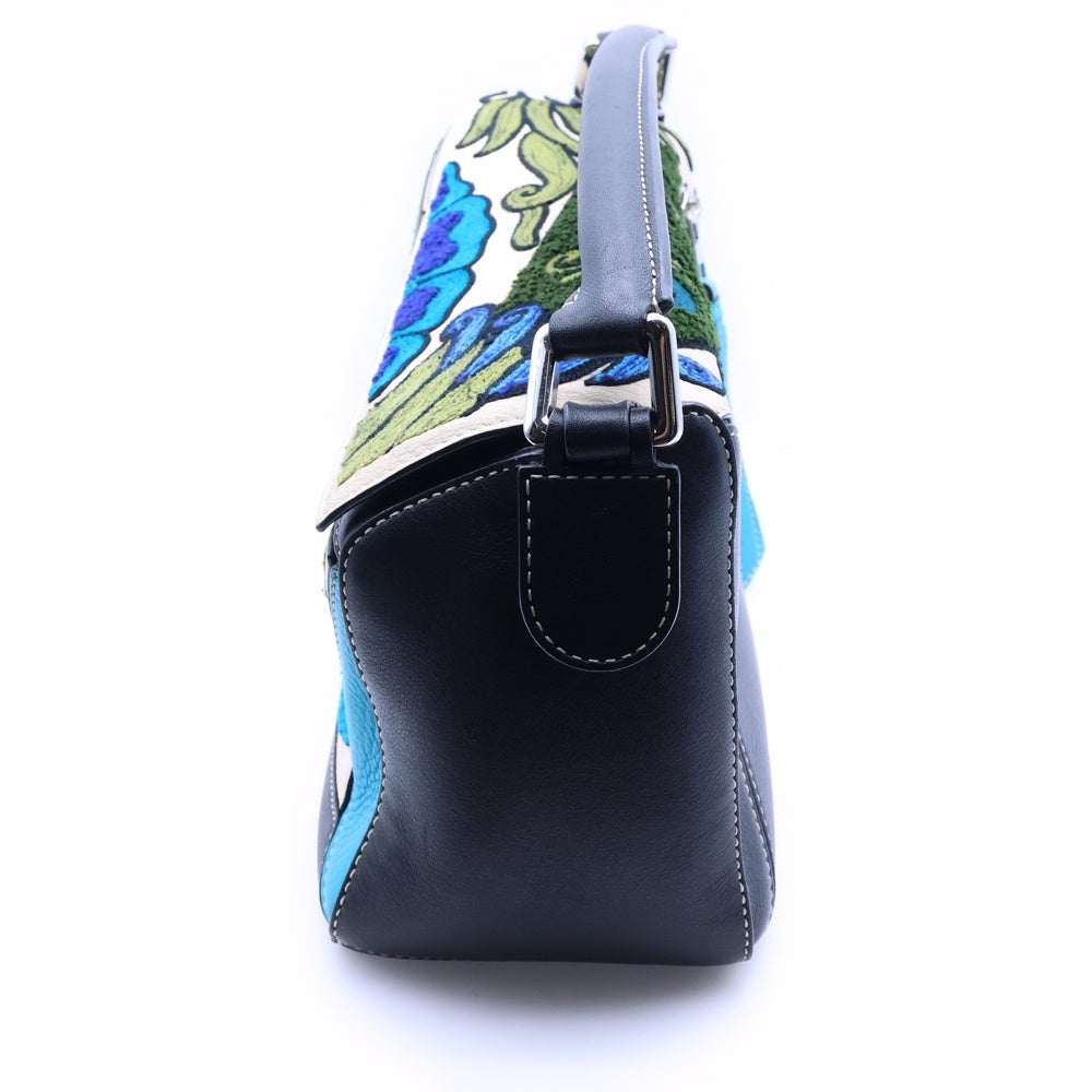 LOEWE(ロエベ) パズルバック ミニ 2WAYショルダーバッグ ハンドバッグ ブラック×ブルー×グリーン レザー シルバー金具 レディース