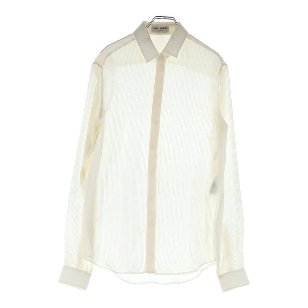 SAINT LAURENT PARIS(サンローランパリ) シルク混 フリル ロングスリーブ 長袖 ブラウス ホワイト 465896 Y066S