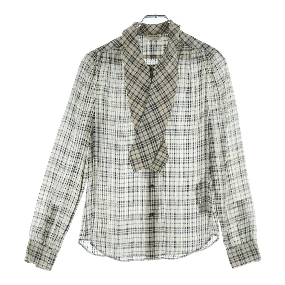 SAINT LAURENT PARIS(サンローランパリ) シルク混チェックブラウス ベージュ 660885 Y6A98
