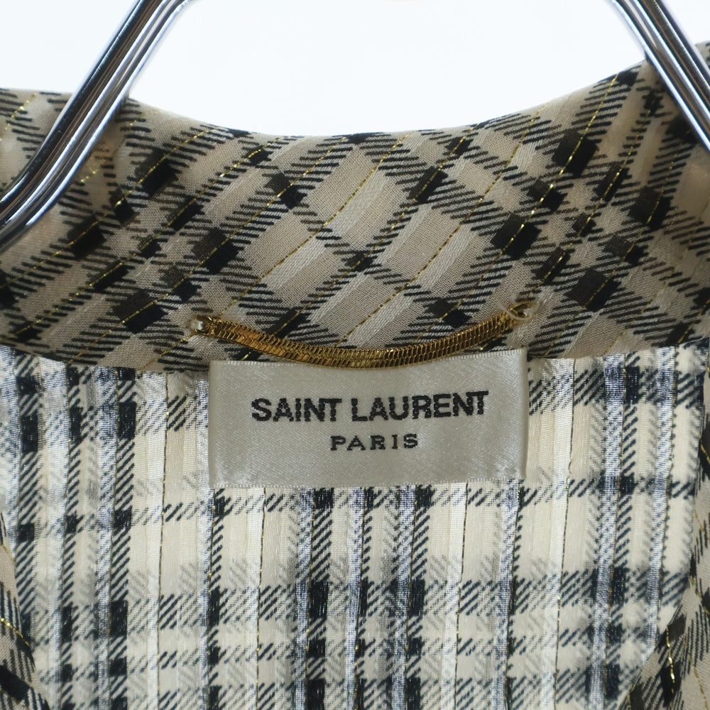 SAINT LAURENT PARIS(サンローランパリ) シルク混チェックブラウス ベージュ 660885 Y6A98