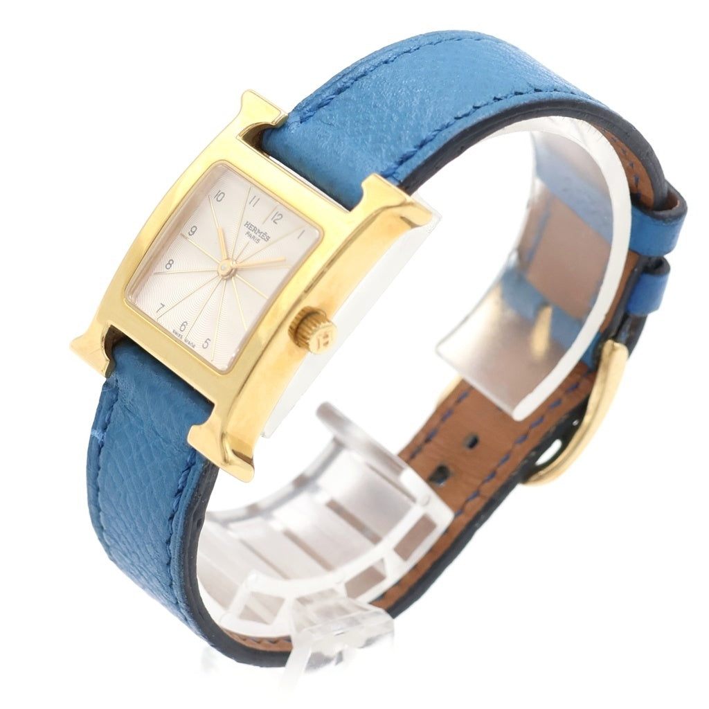 HERMES(エルメス) Hウォッチ 白文字盤 SS×レザー/QZ GP □A刻印 クォーツ 電池式 腕時計 HH1.201