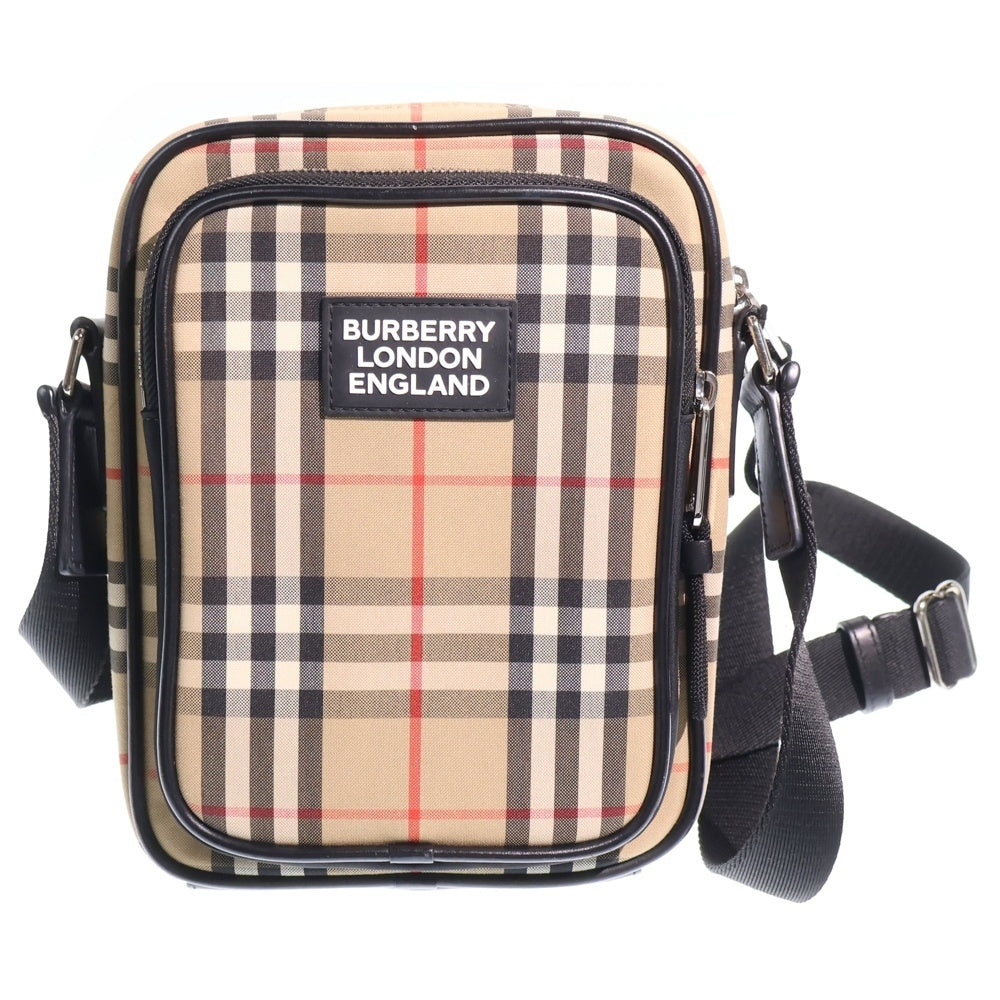 BURBERRY(バーバリー) ノバチェック ショルダーバッグ ミニバッグ ベージュ×ブラック ナイロン×レザー 8023381 シルバー金具 レディース