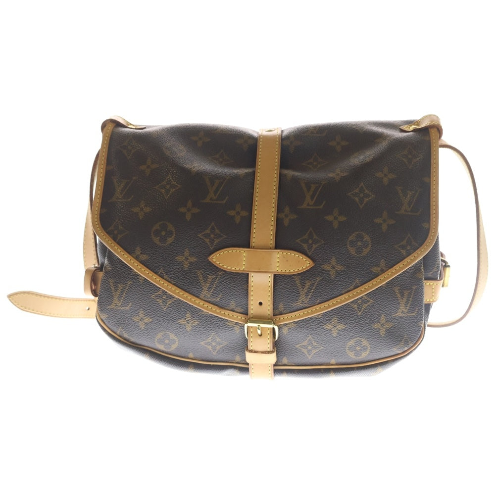 LOUIS VUITTON(ルイヴィトン) モノグラム ソミュール30 ショルダーバッグ ブラウン レザー×PVC M42256 ゴールド金具 レディース