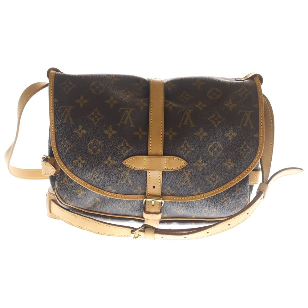 LOUIS VUITTON(ルイヴィトン) モノグラム ソミュール30 ショルダーバッグ ブラウン レザー×PVC M42256 ゴールド金具 レディース
