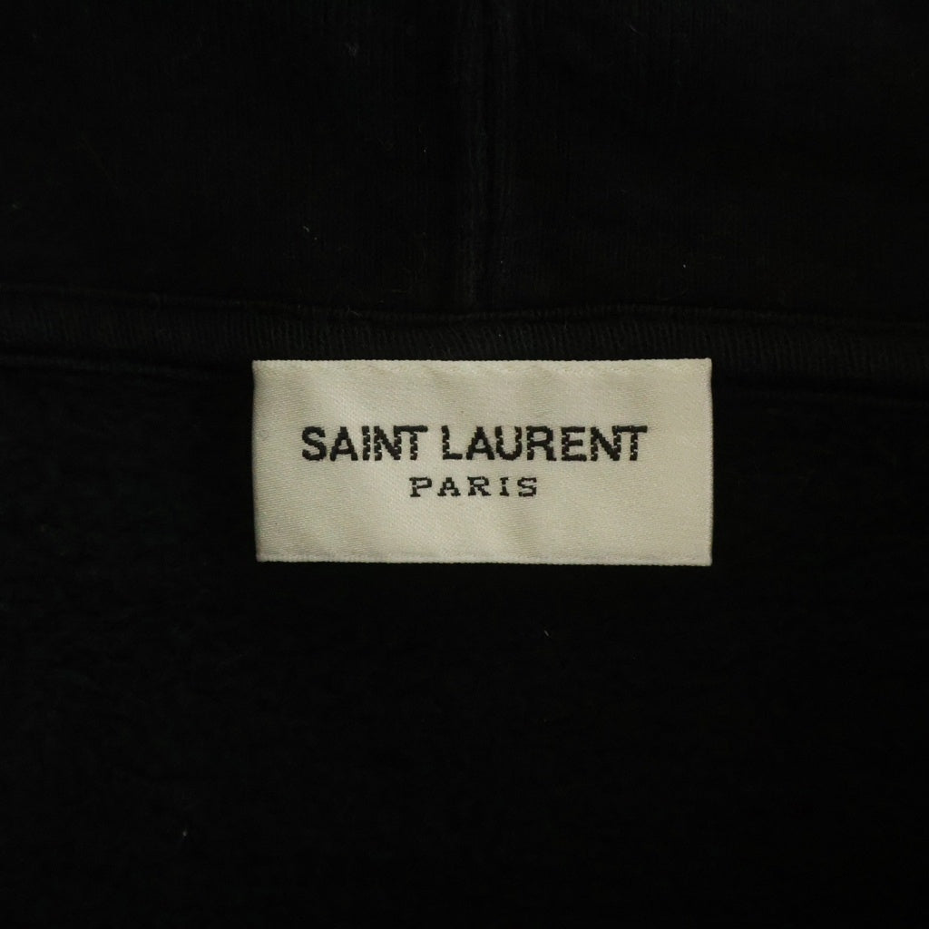 SAINT LAURENT PARIS(サンローランパリ) ワッペンロゴ プルオーバースウェットパーカー フーディー ブラック/グリーン 689395