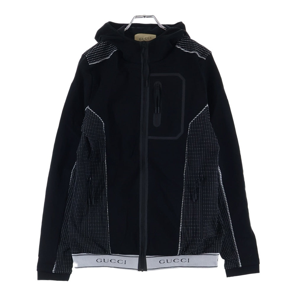 GUCCI(グッチ) インターロッキングG ロゴジャガード ジップアップ フーデッド ジャケット ブラック 703361