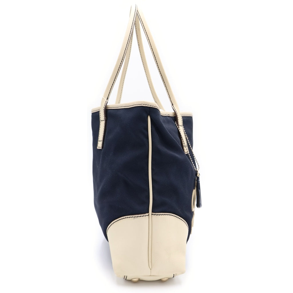 GUCCI(グッチ) マリン トートバッグ ハンドバッグ ネイビー×ホワイト レザー シルバー金具 レディース