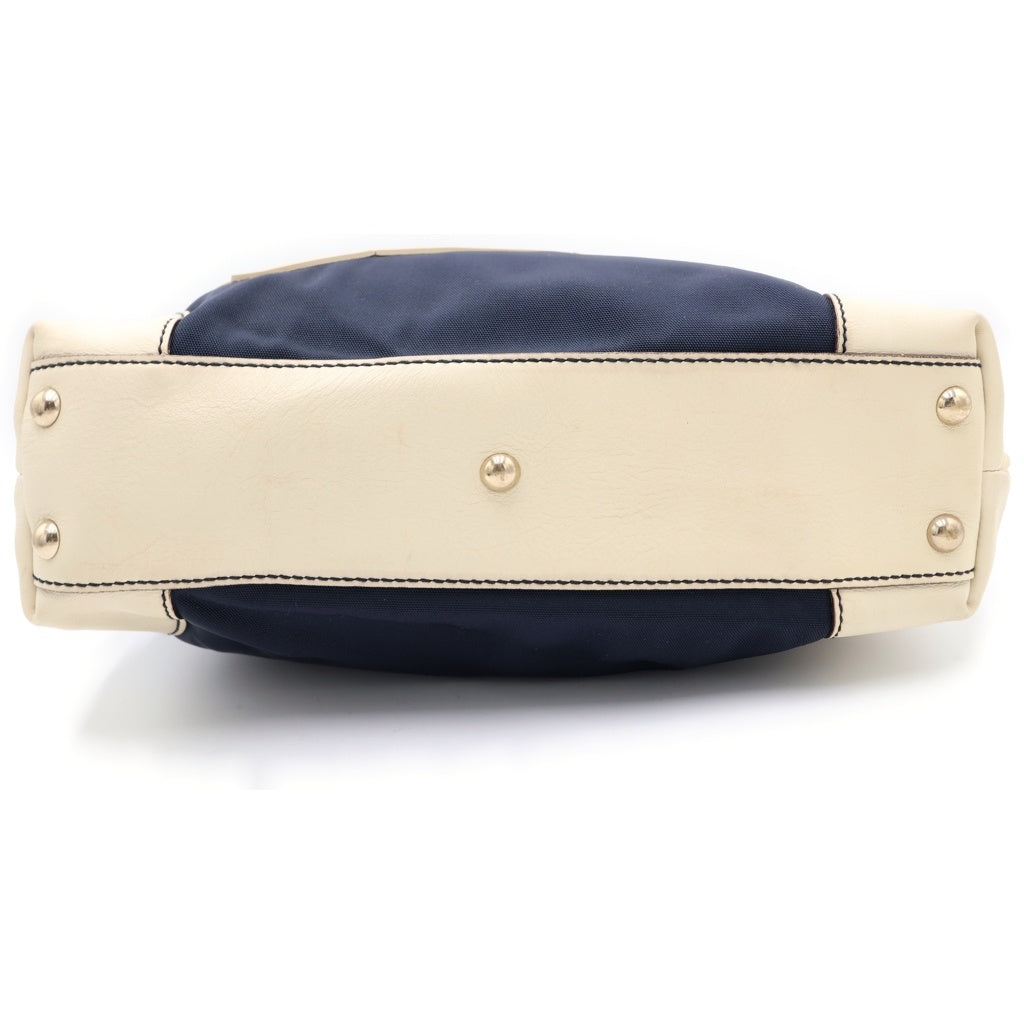 GUCCI(グッチ) マリン トートバッグ ハンドバッグ ネイビー×ホワイト レザー シルバー金具 レディース