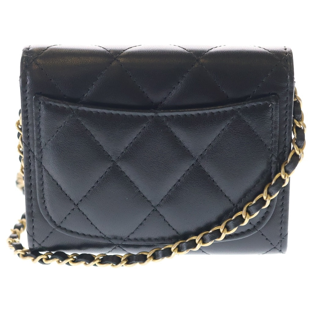 CHANEL(シャネル) マトラッセ ラムスキン ゴールド金具 チェーンショルダーウォレット 財布 コインケース A81465 ブラック レディース