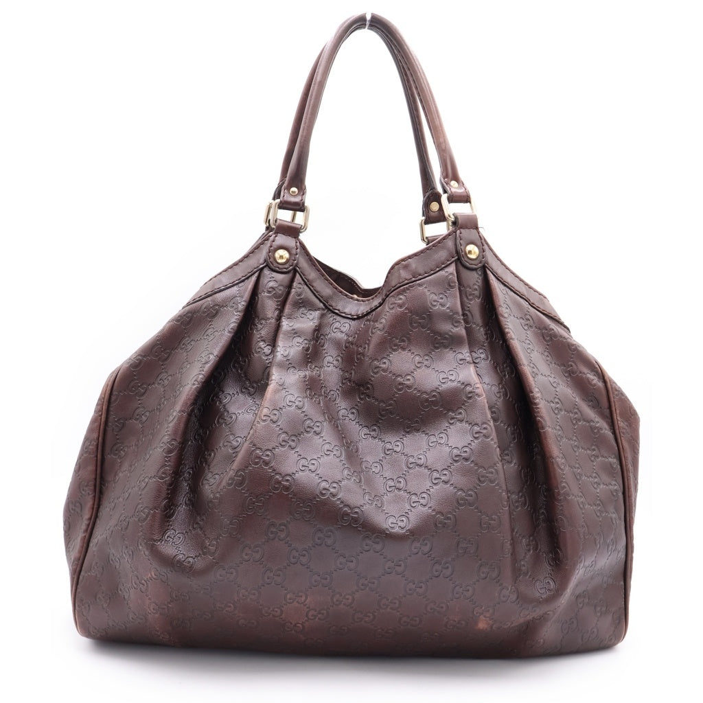 GUCCI(グッチ) グッチシマ レザートートバッグ ハンドバッグ ブラウン ゴールド金具 レディース
