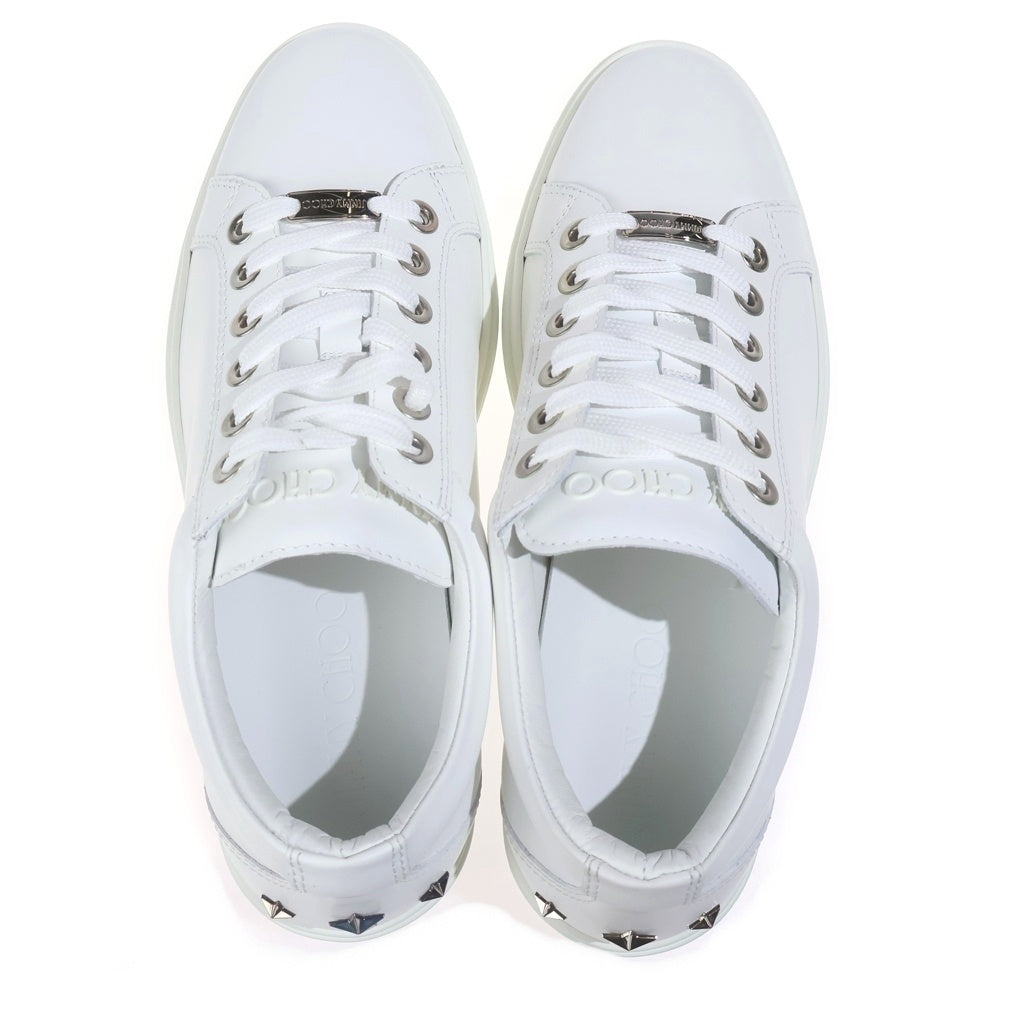 JIMMY CHOO(ジミーチュウ) スタースタッズ レザー レースアップ ローカットシューズ スニーカー ホワイト