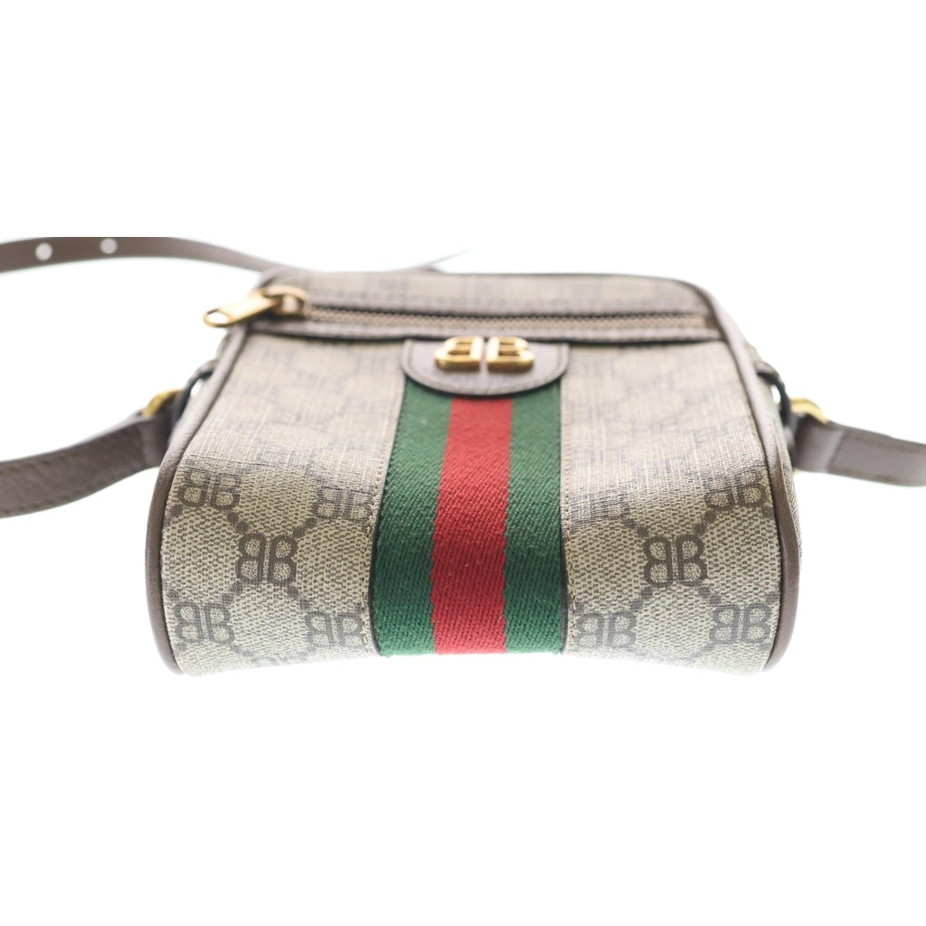GUCCI(グッチ) バレンシアガ ハッカージップ ミニバッグ ショルダーバック ブラウン レザー×PVC 680129 ゴールド金具