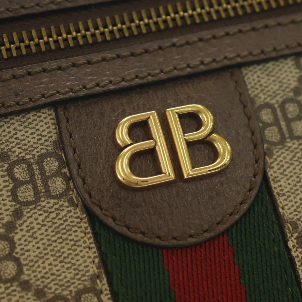 GUCCI(グッチ) バレンシアガ ハッカージップ ミニバッグ ショルダーバック ブラウン レザー×PVC 680129 ゴールド金具