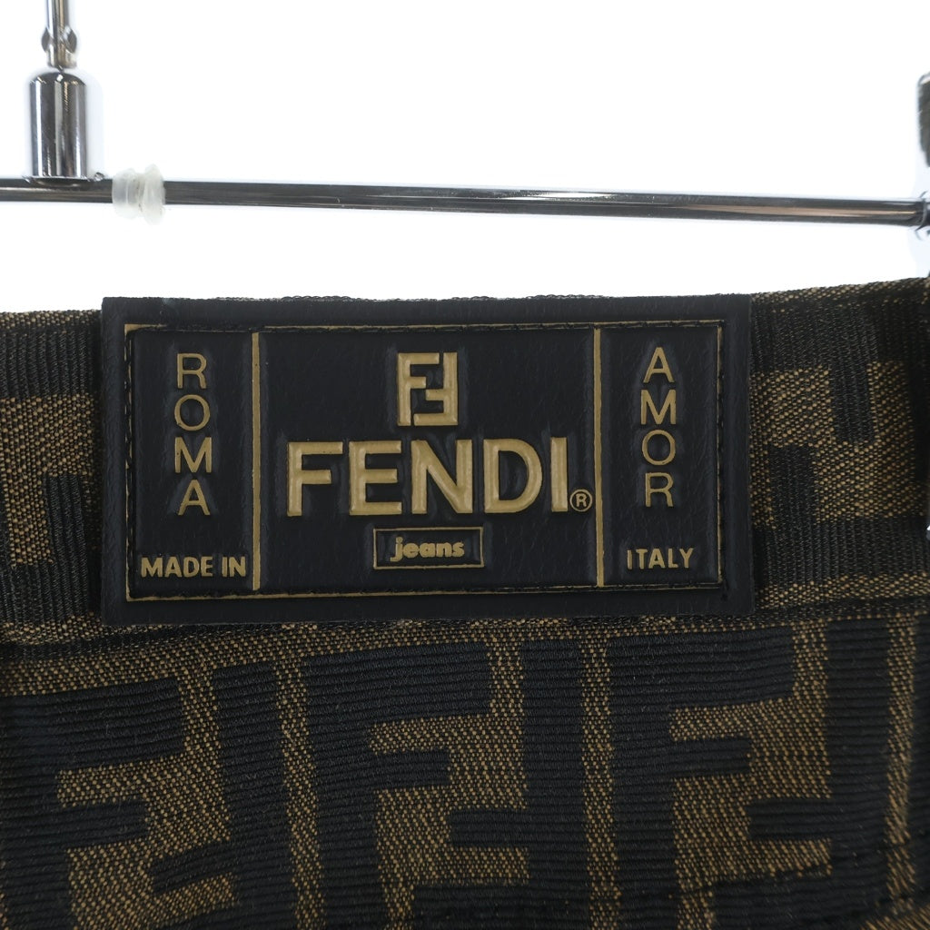 FENDI(フェンディ) OLD ズッカ柄 総柄ストレートパンツ ポリエステル ジップフライ ブラウン/ブラック 01.520100 66960