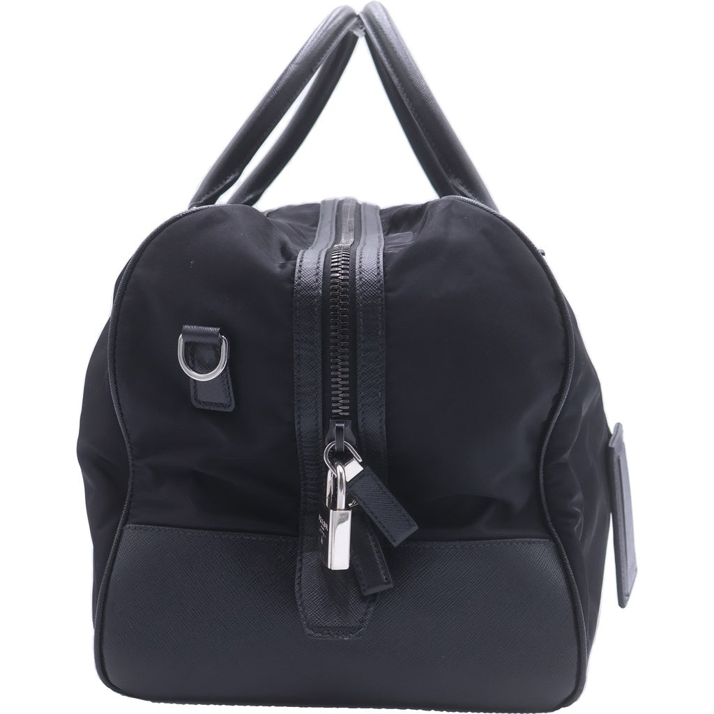 PRADA(プラダ) テスート ナイロン トライアングルロゴプレート ボストンバッグ シルバー金具 ブラック