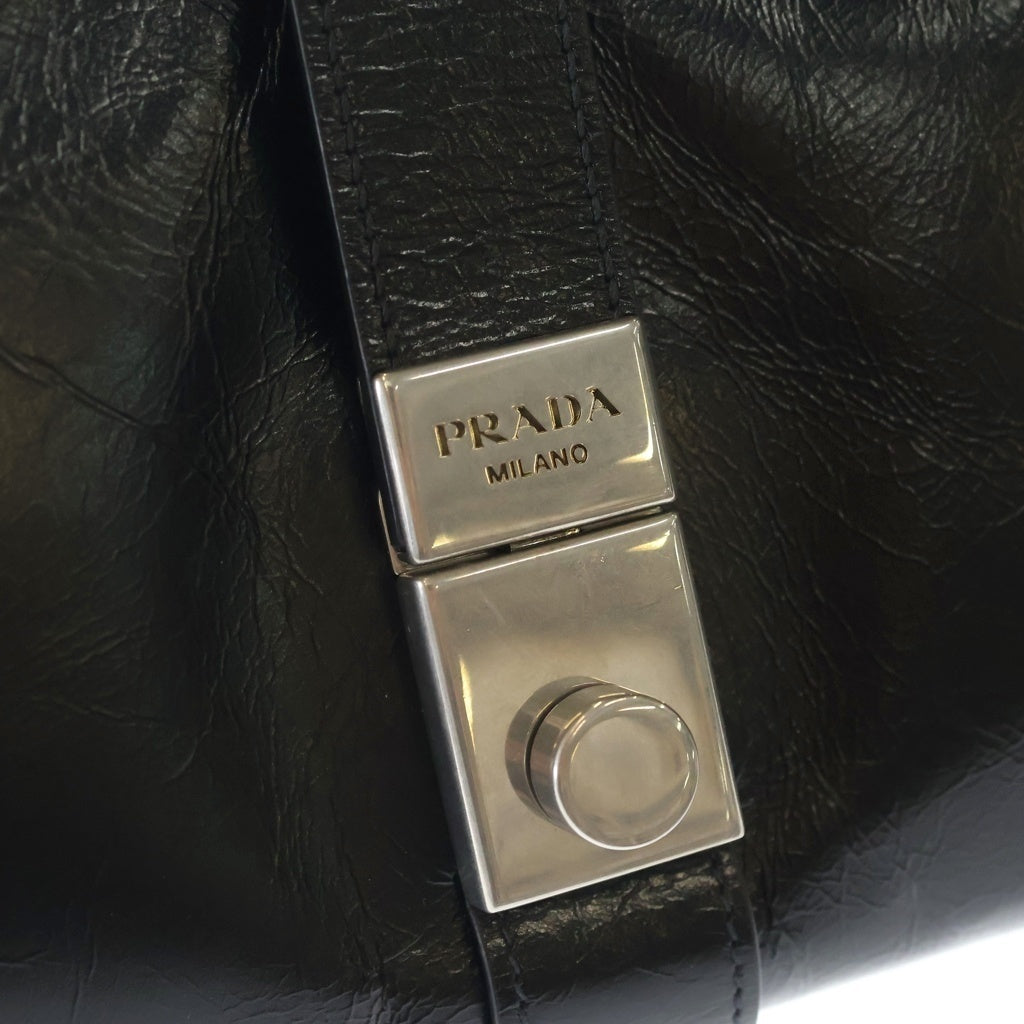PRADA(プラダ) ソフトラックス ハンドバッグ ブラック レザー 1BG580 シルバー金具 レディース