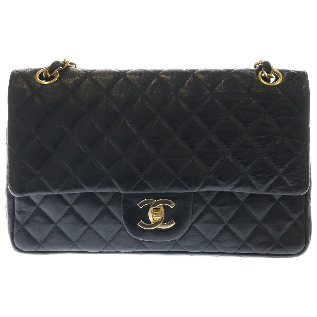 CHANEL(シャネル) マトラッセ25 ラムスキン ゴールド金具 ダブルフラップ ヴィンテージ チェーン ショルダーバッグ ブラック レディース
