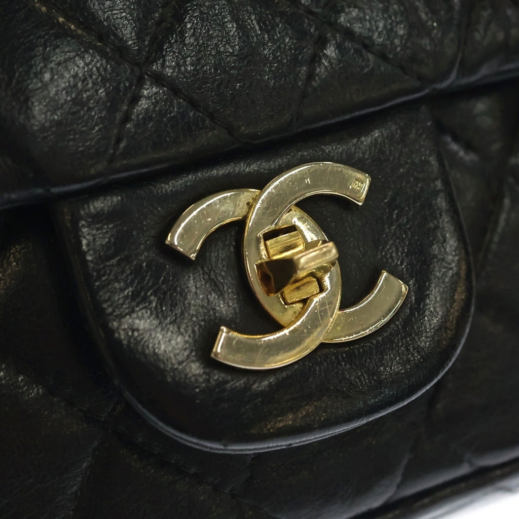 CHANEL(シャネル) マトラッセ25 ラムスキン ゴールド金具 ダブルフラップ ヴィンテージ チェーン ショルダーバッグ ブラック レディース