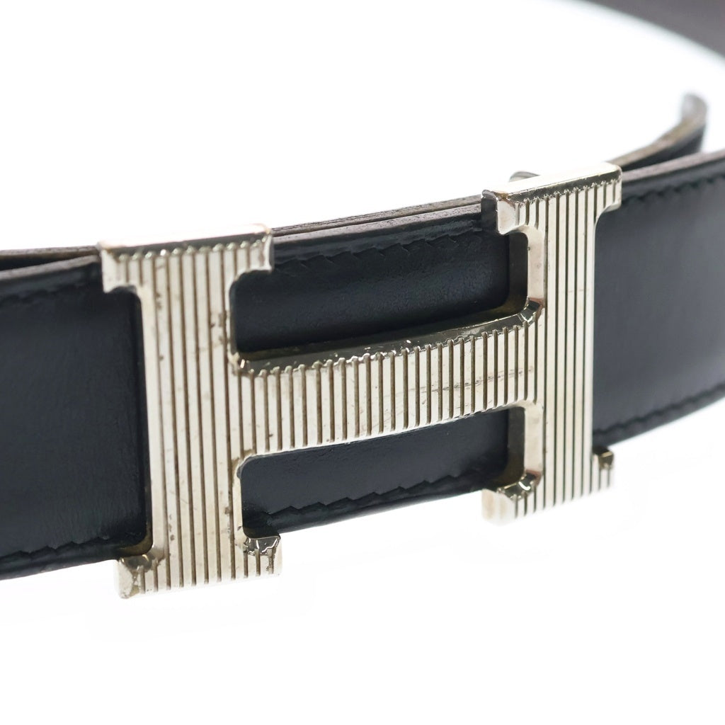 HERMES(エルメス) コンスタンスベルト リバーシブル レザーベルト ブラック×ブラウン □K刻印 シルバー金具 レディース