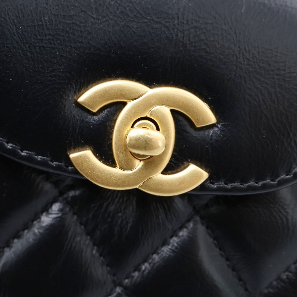CHANEL(シャネル) ターンロック ミニ ショッピングバッグ チェーンミニショルダーバッグ ブラック シャイニーラムスキン AS4416 ゴールド金具 レディース
